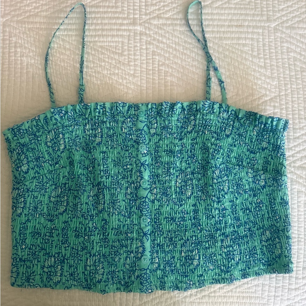 Roller Rabbit Target Collab Aqua & Teal Smocked Spaghetti Strap Crop Top
